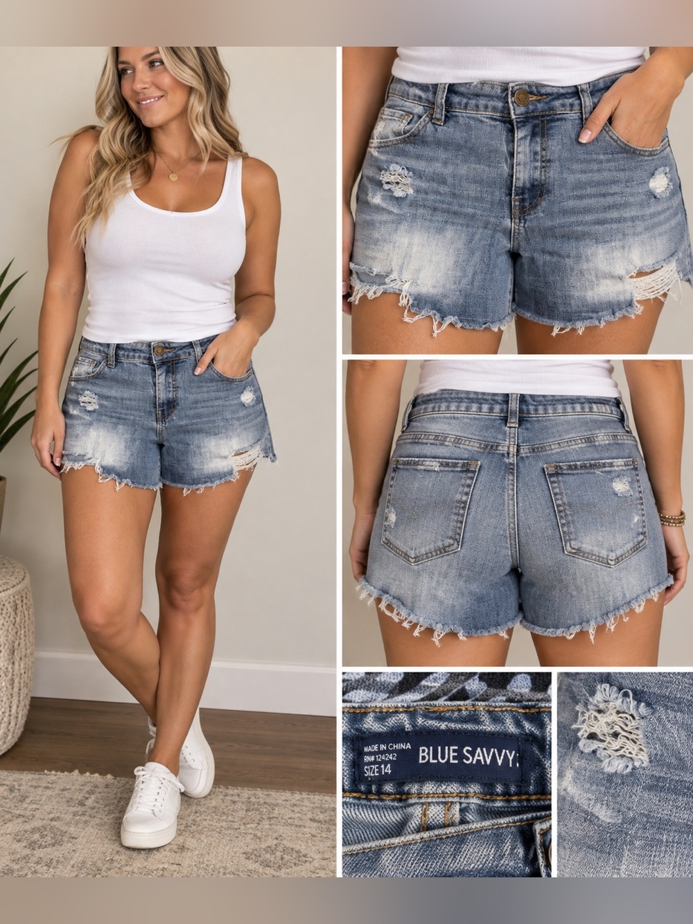 Blue Savvy Distressed Denim Shorts Size 14 Cuffed Jean Shorts